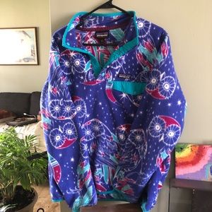 Patagonia Synchilla Fleece Large Harvest Moon Owl Print Snap-T Pullover